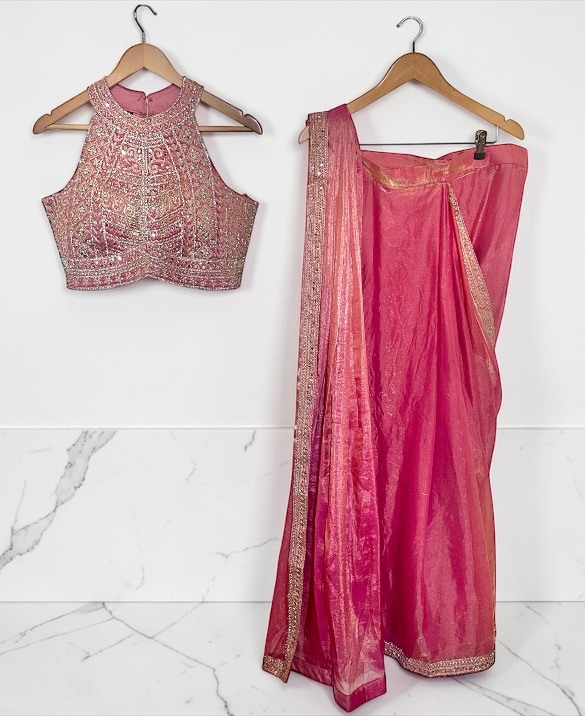 Rose pink pre-pleated saree