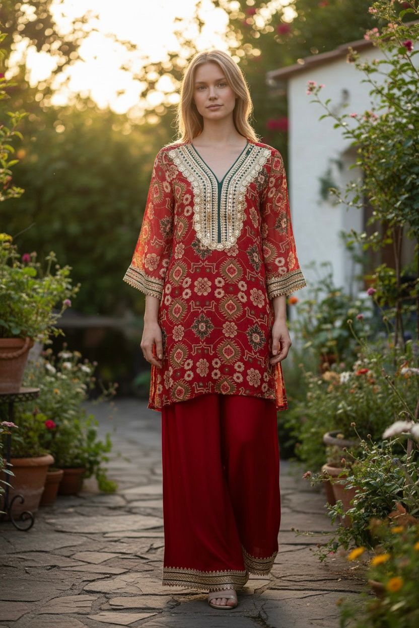 Red printed co-ord set