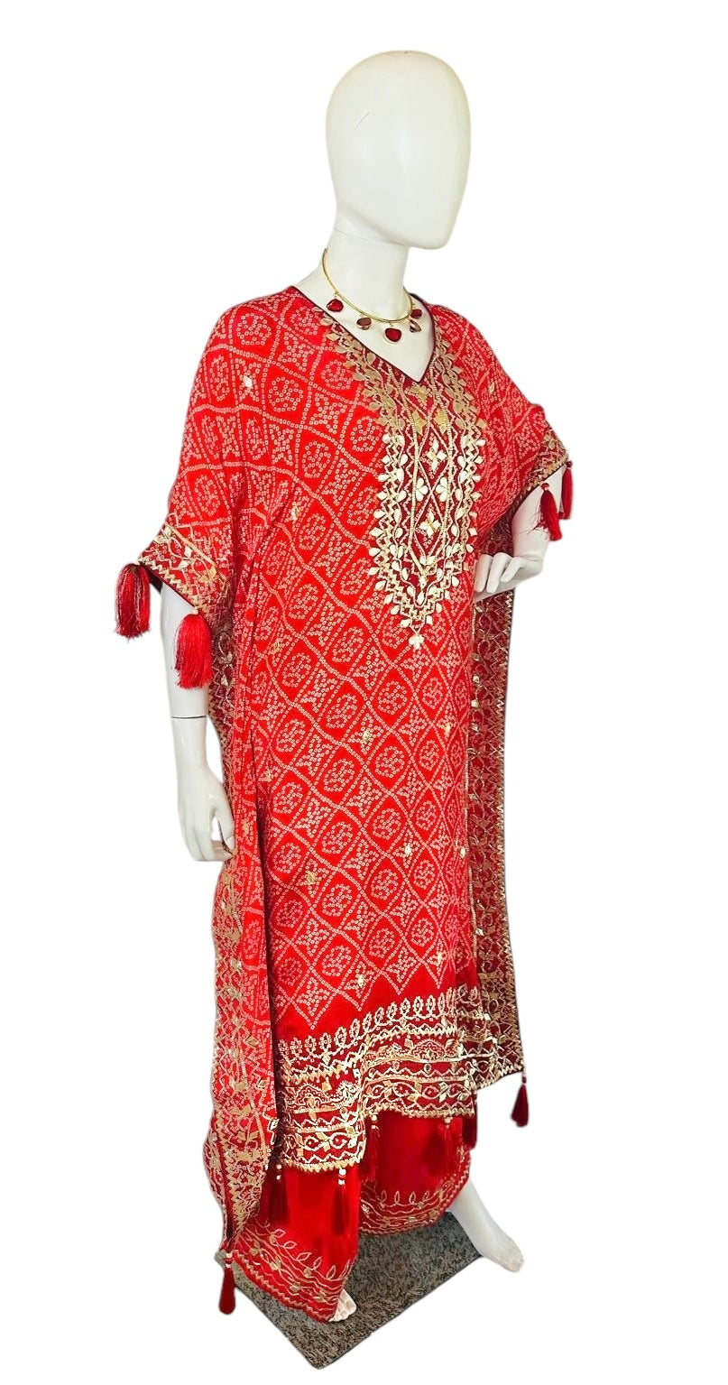 Red bandini kaftaan set