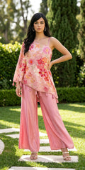 One-shoulder floral outfit