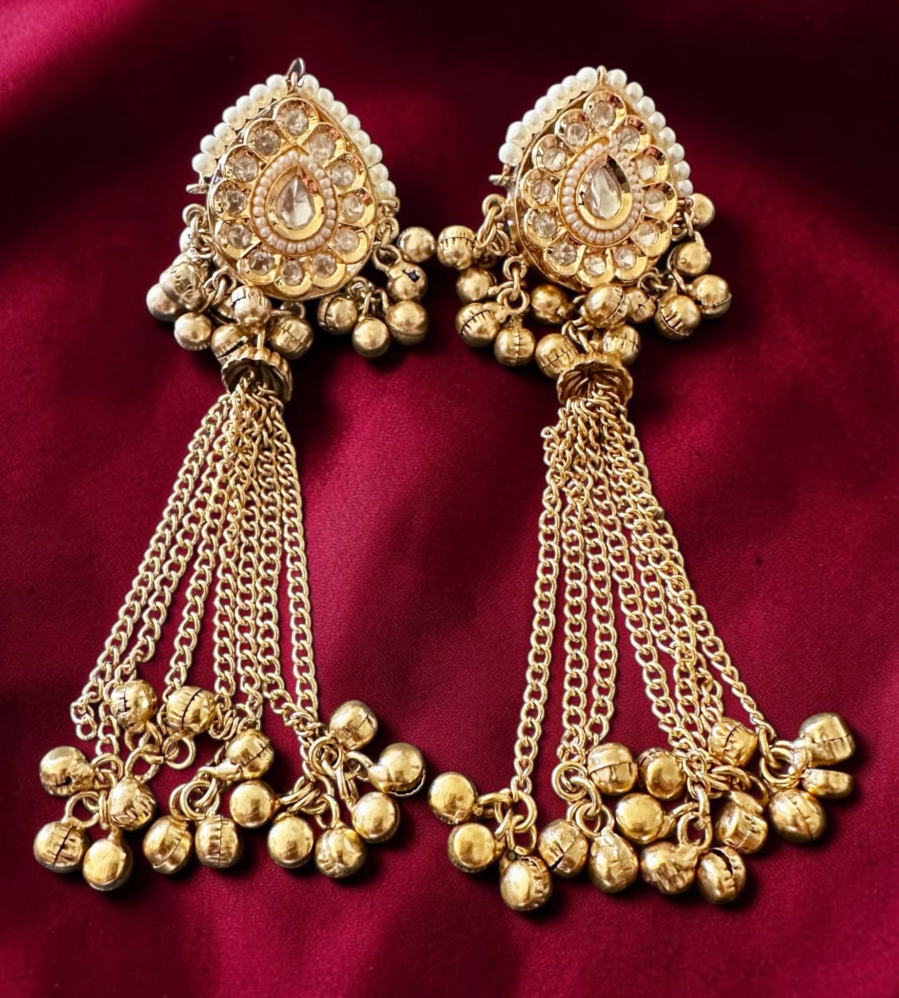 Pearl kundan with ghungroo earrings
