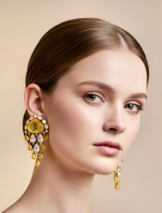 Yellow stone Polki earrings