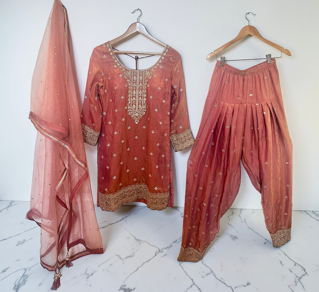 Peachish rust organza suit