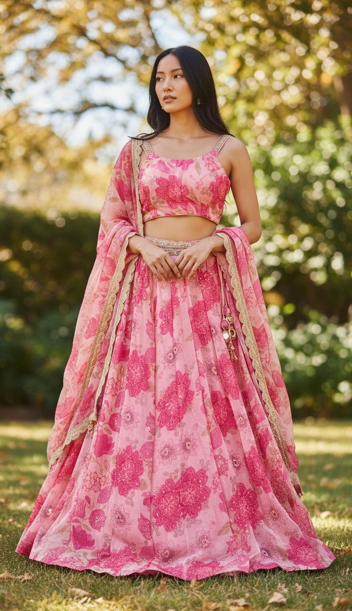 Pink floral lehenga set