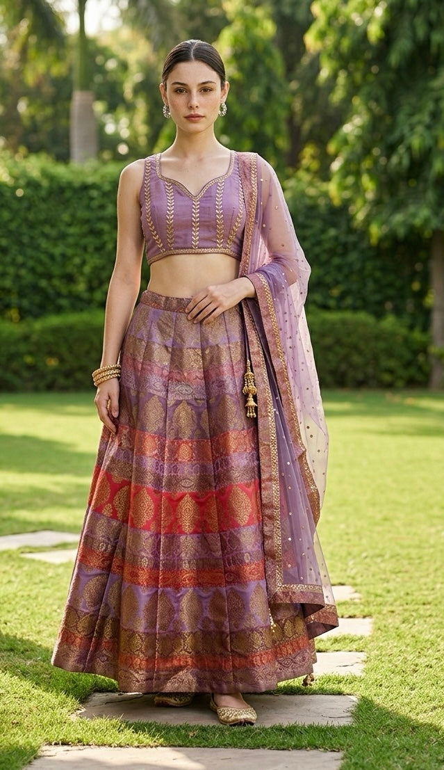 Lavender benarasi lehenga set