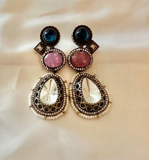 Blue pink Polki earrings