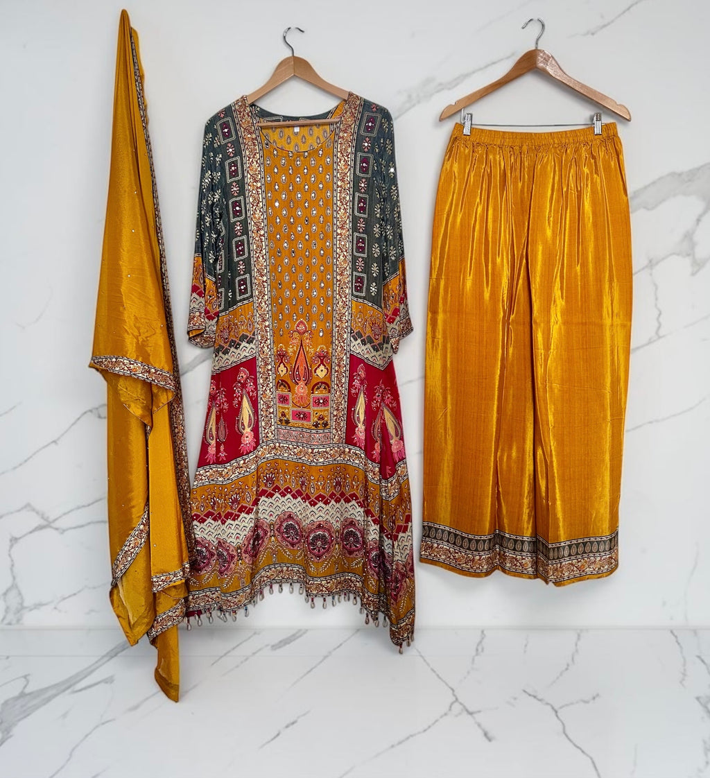Mustard Yellow printed suit