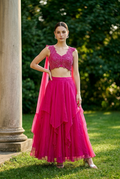Hot pink fusion lehenga