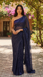 Navy blue chantley lace saree