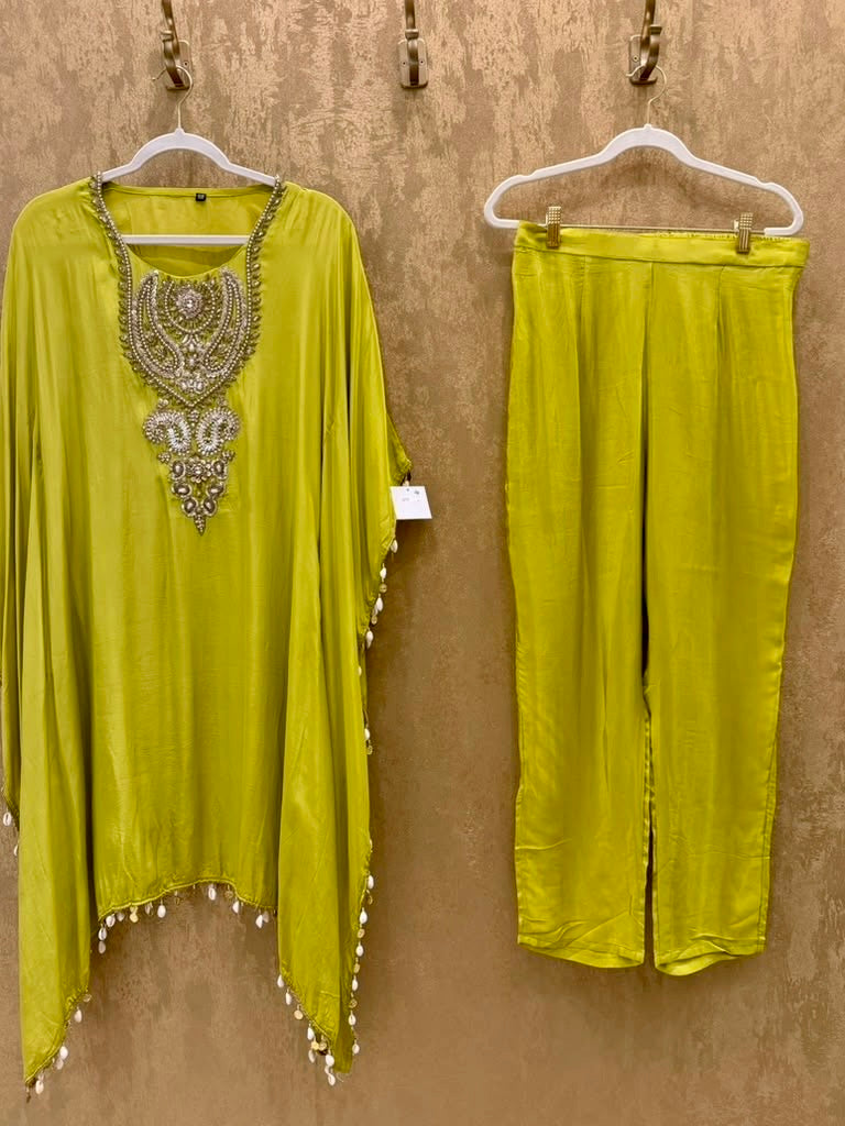 Parrot green kaftaan set