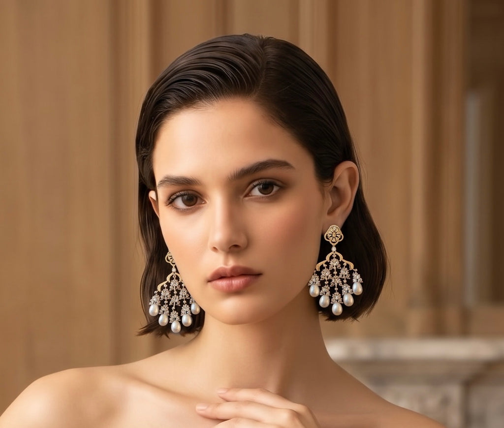 Ad earrings with pearl drops