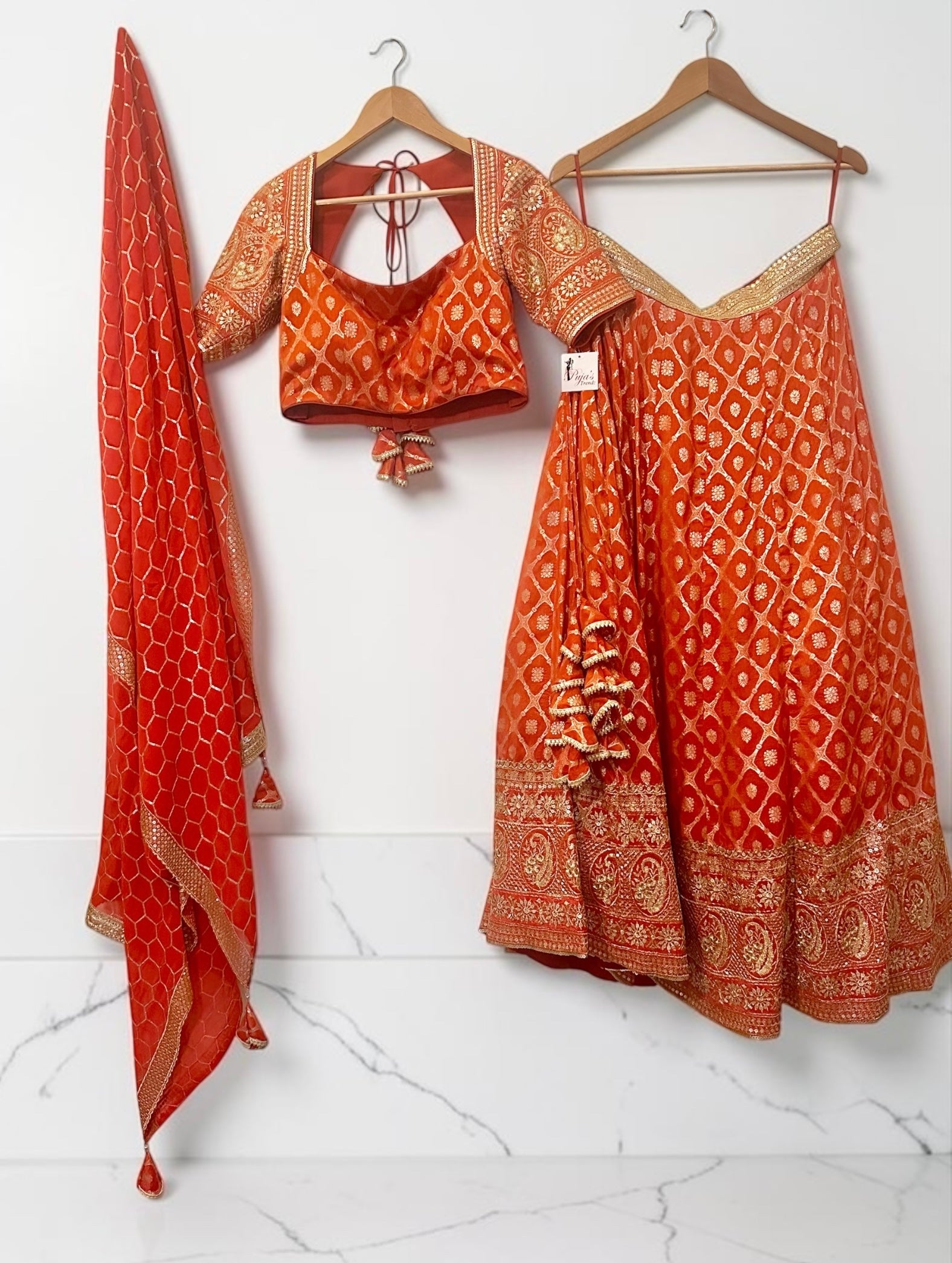 Orange benarasi silk lehenga set