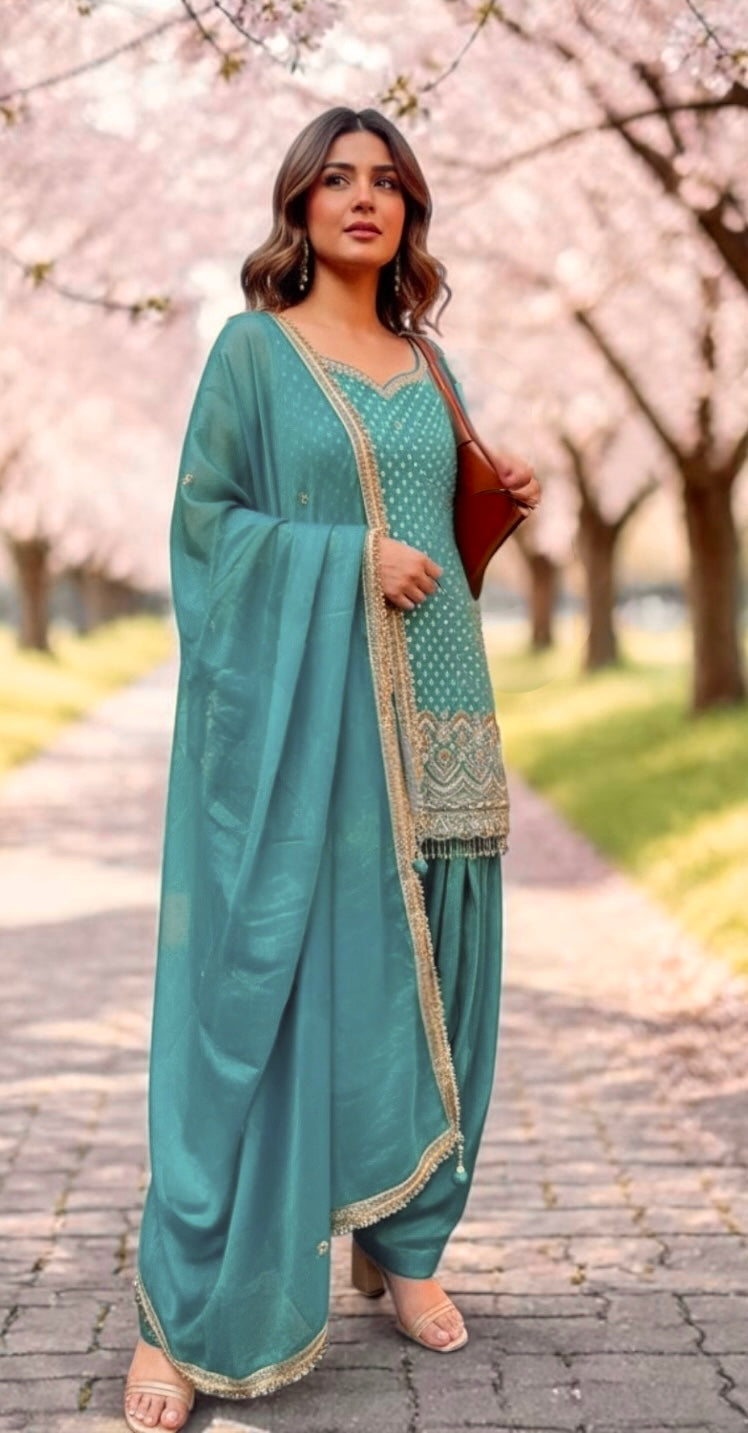 Bluish green farshi salwaar suit