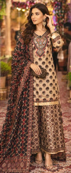 Beige printed palazzo suit