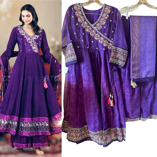 Purple Anarkali sharara suit