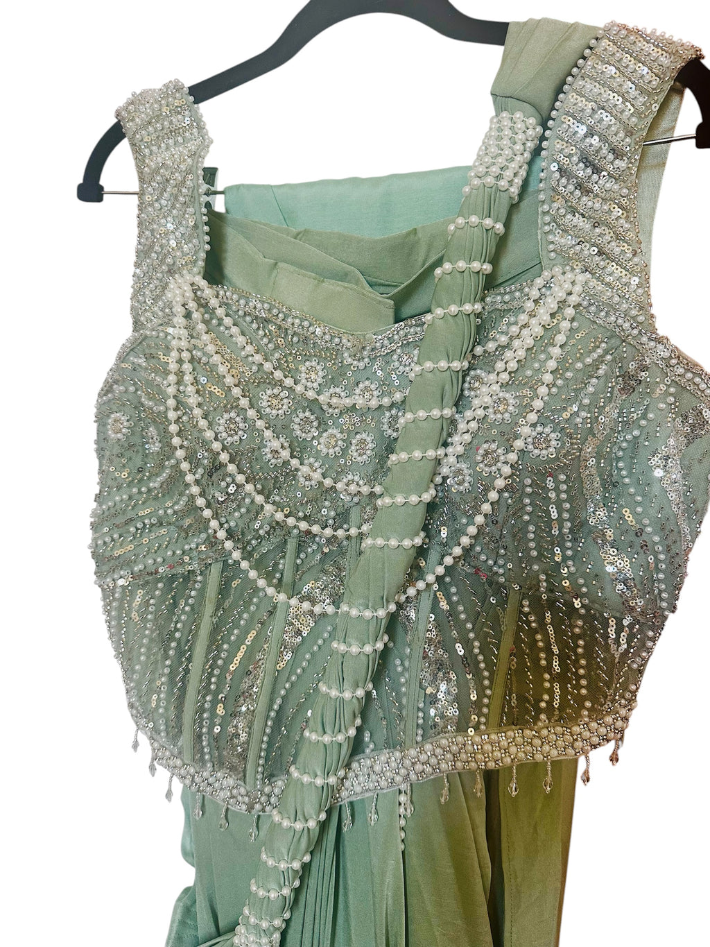 Sea-green stitched saree