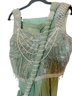 Sea-green stitched saree