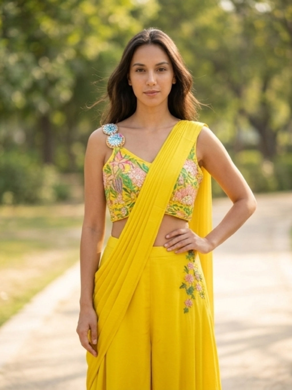Bright yellow palazzo drape