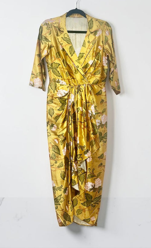 Greenish yellow satin dress