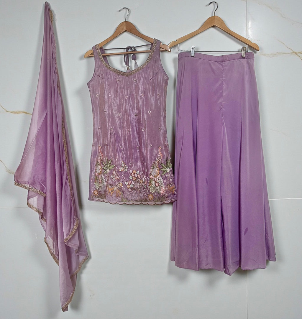 Lavender embroidered sharara set
