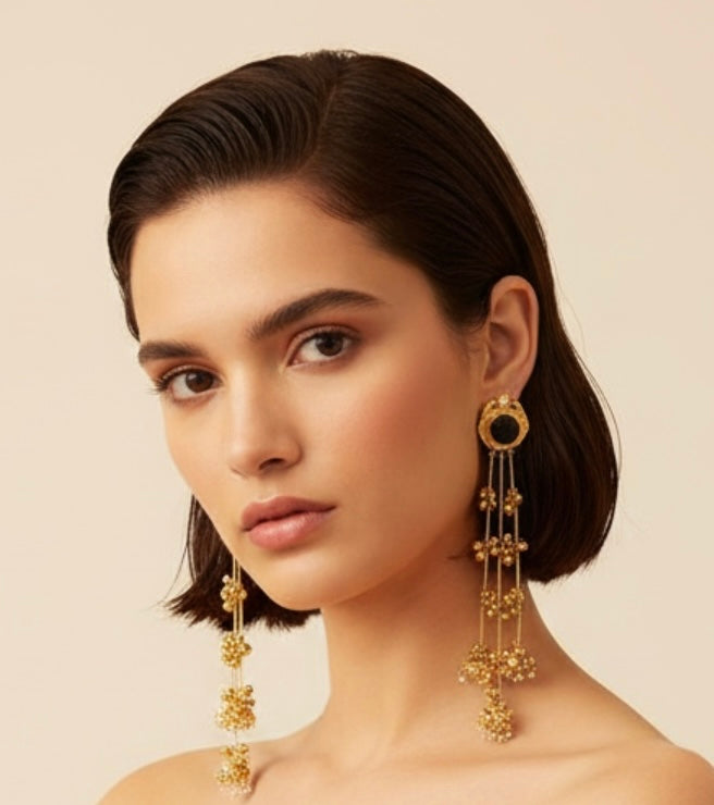 Black stone ghungroo earrings