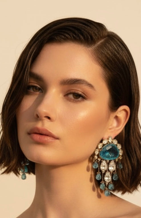 Aqua blue Polki earrings