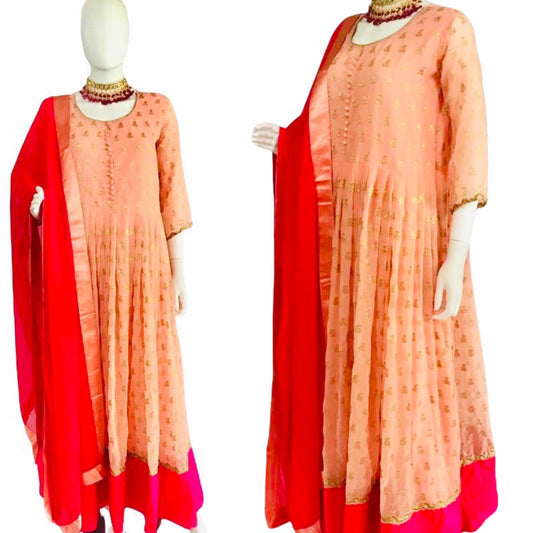 Peach/hot pink anarkali