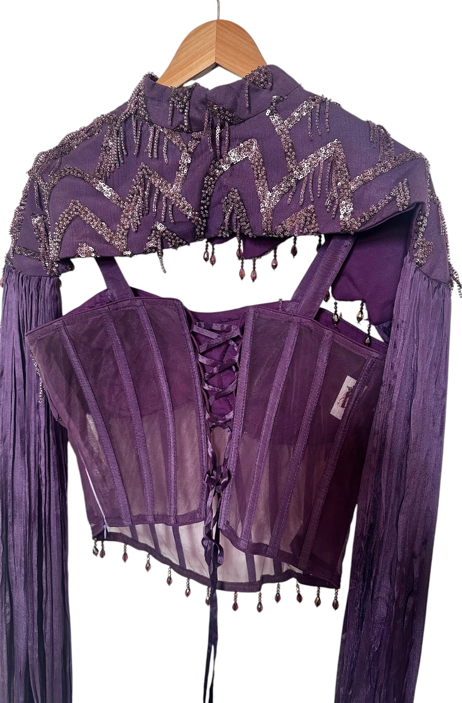 Purple corset lehenga drape