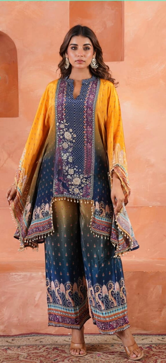 Yellow n blue kaftaan set