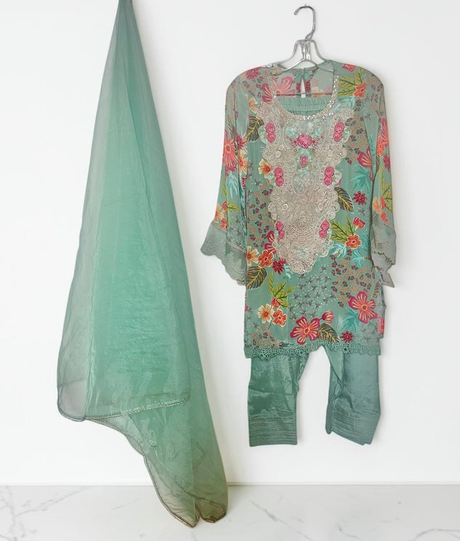 Sea-green farshi salwaar suit