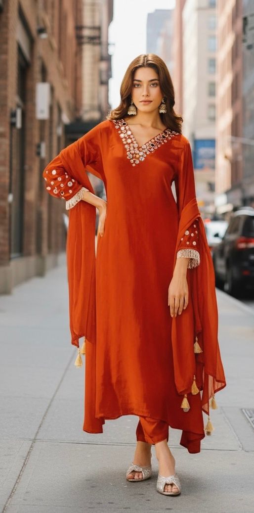 Orange a-line suit