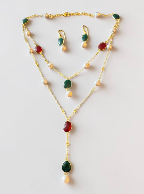 Emerald n Ruby 2-layered chain set