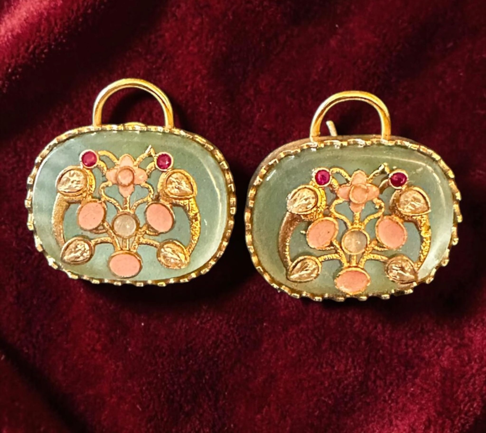 Aqua blue kundan studs