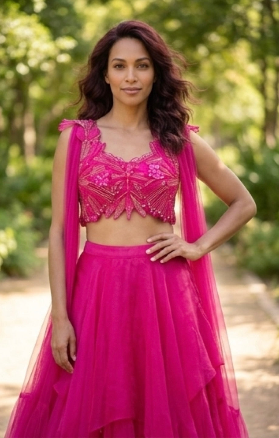 Hot pink fusion lehenga