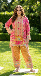 Yellow n pink printed co- ord set