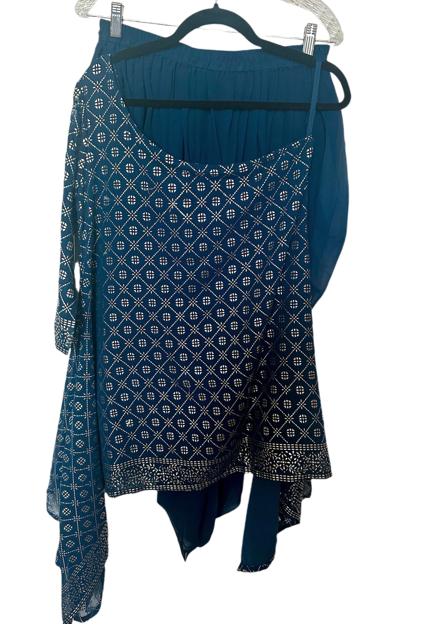 Navy blue one-shoulder dhoti set