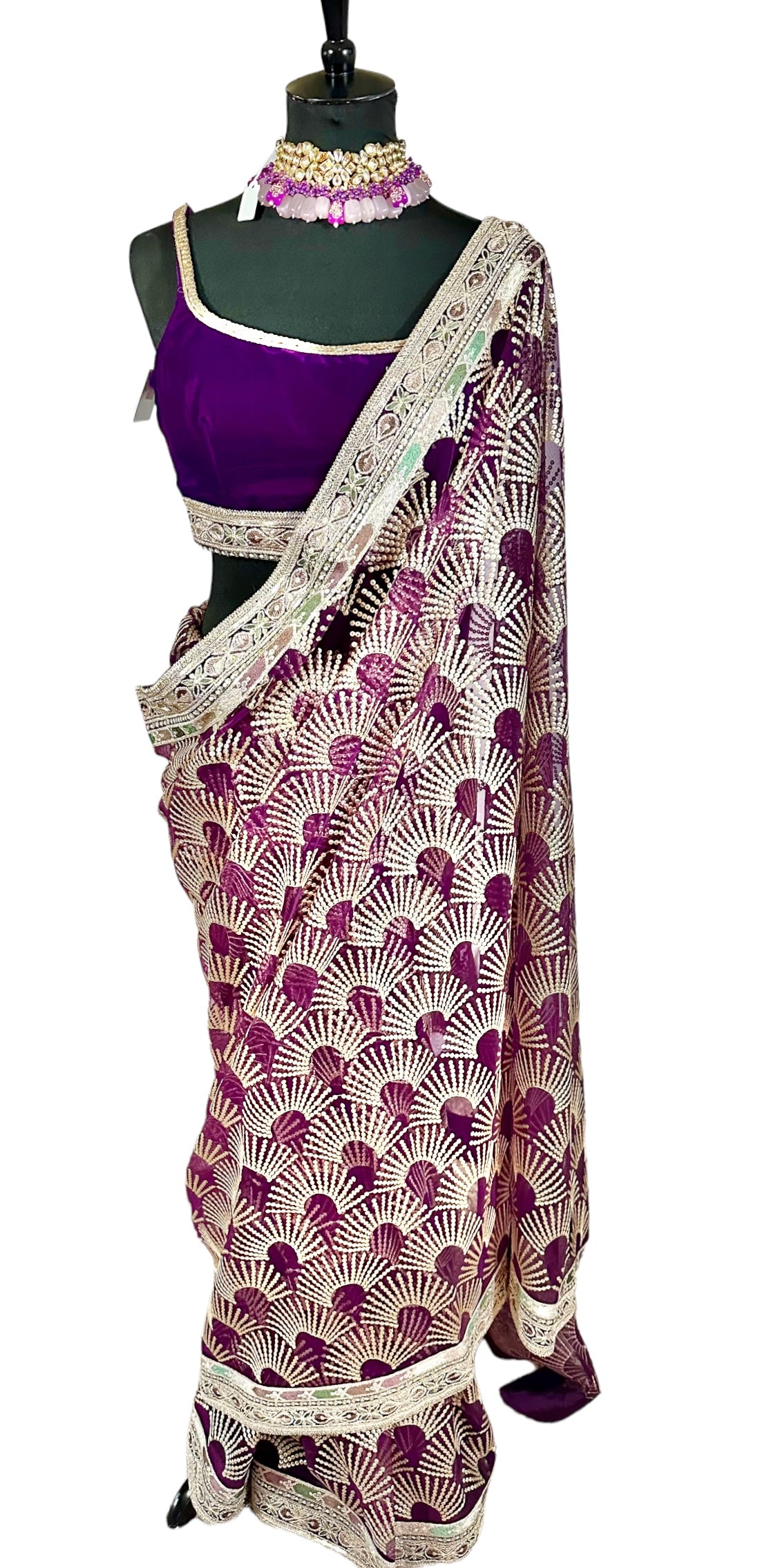 Purple net saree