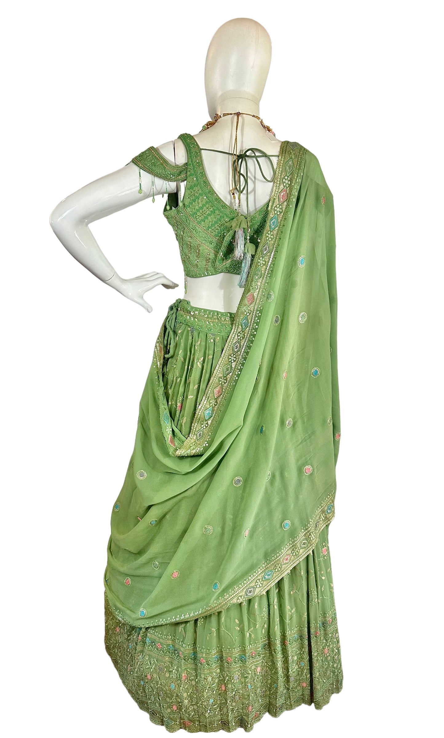 Green chikankari lehenga