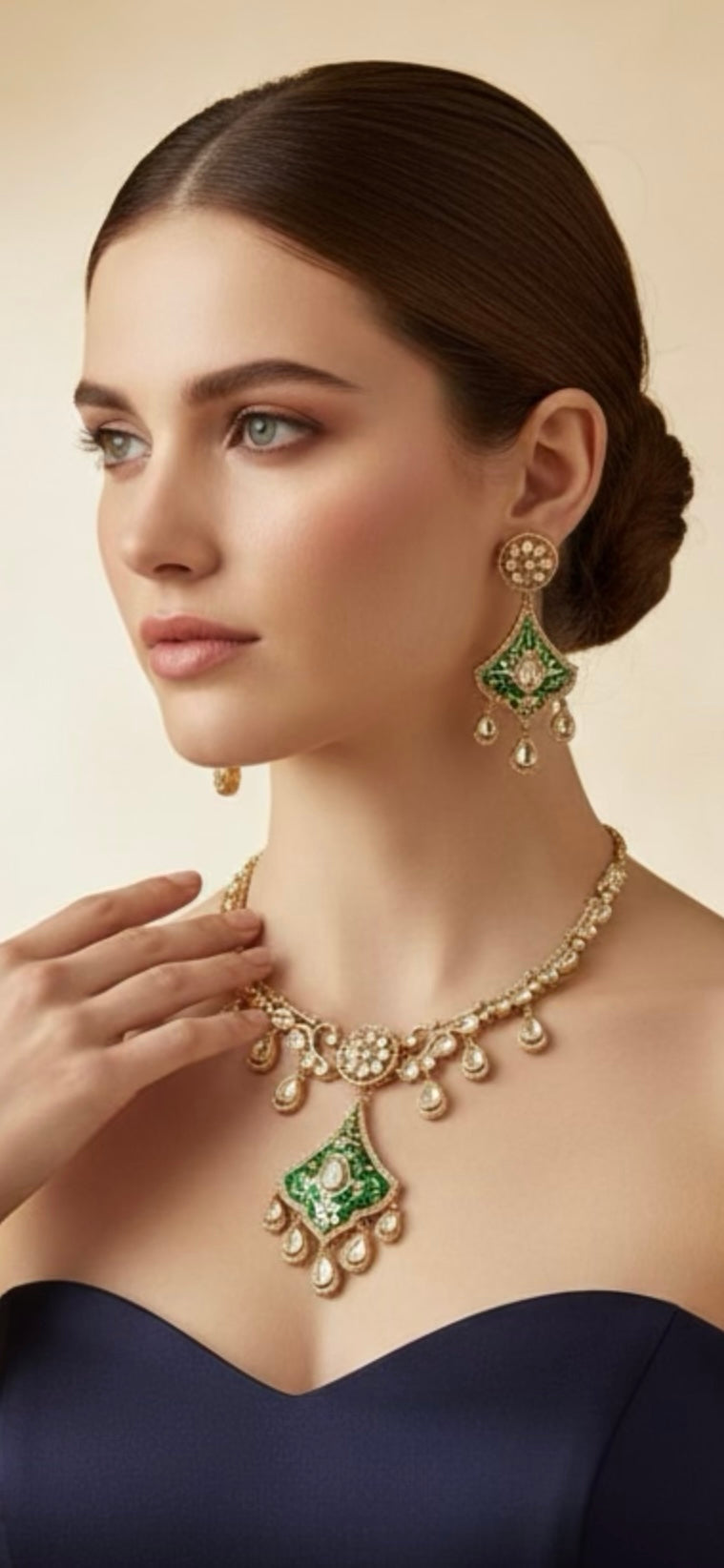 Emerald green meenakari set