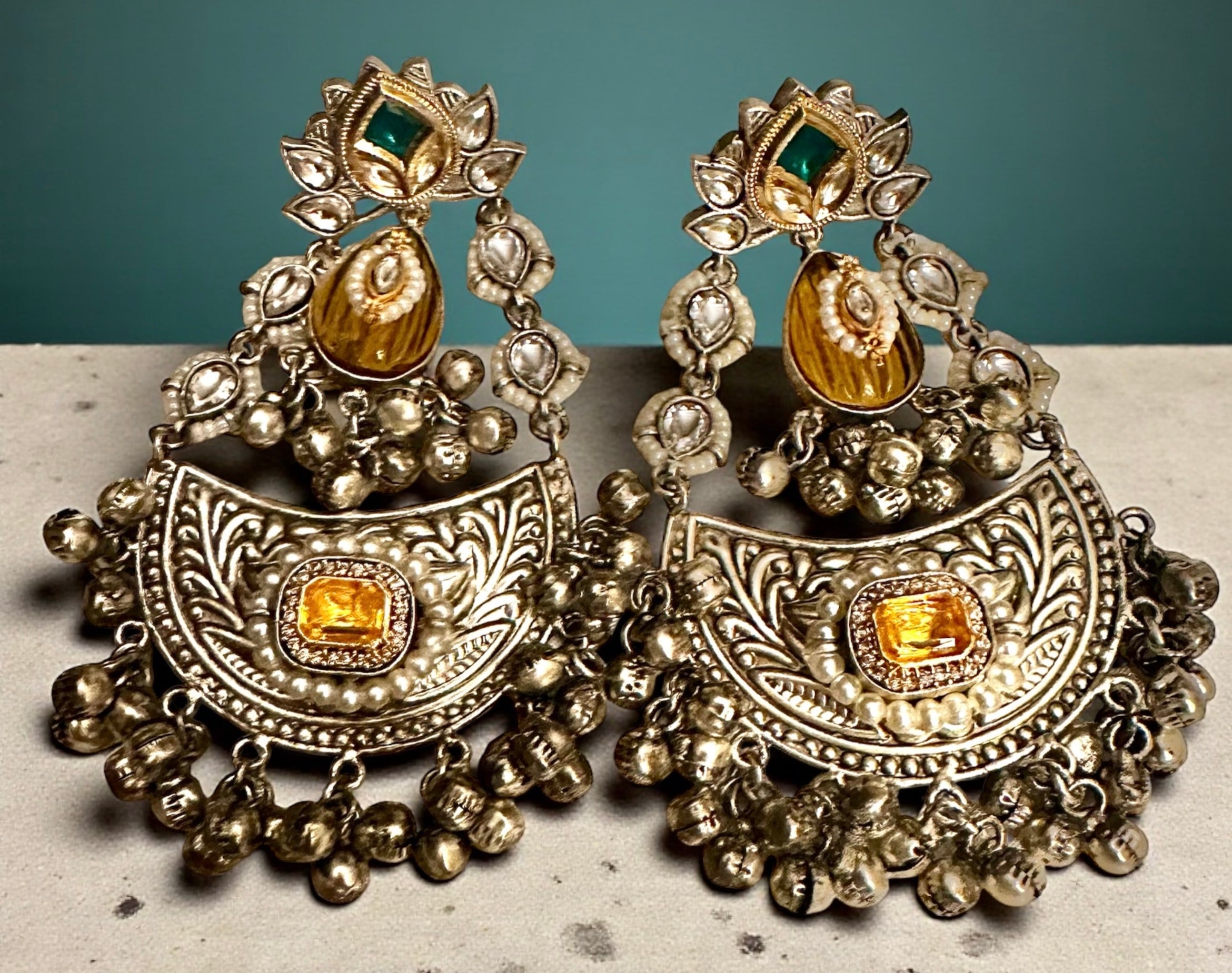 Emerald green oxidized earrings