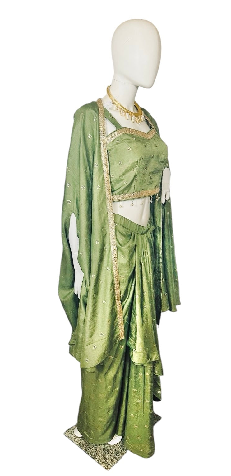 Mehndi green dhoti skirt set