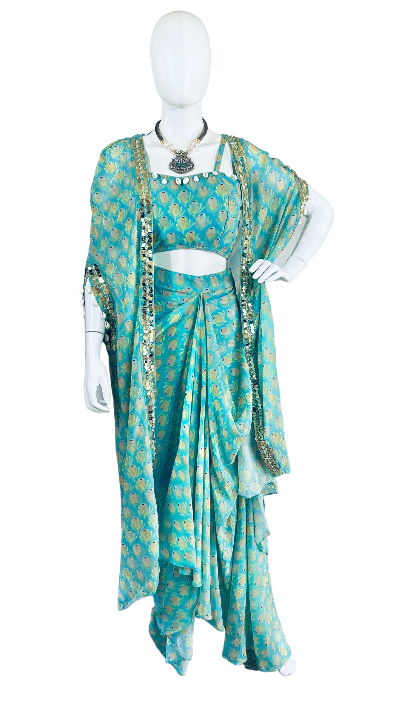 Blue dhoti skirt set