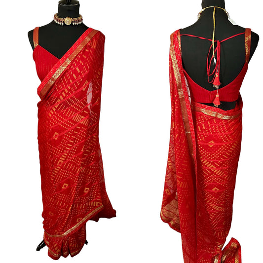 Red georgette saree