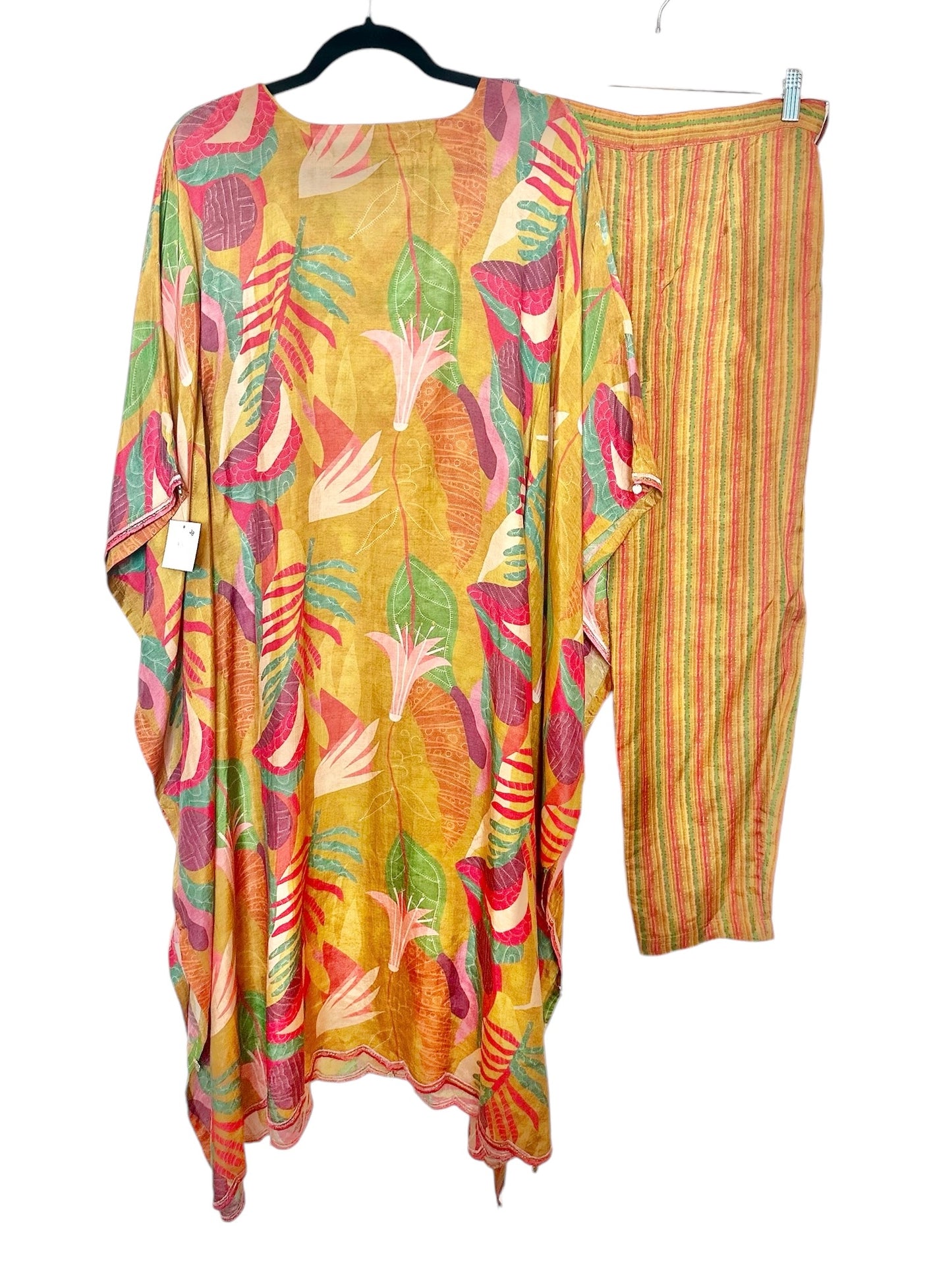 Yellow printed kaftaan set