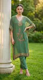 Green tissue kaftaan set