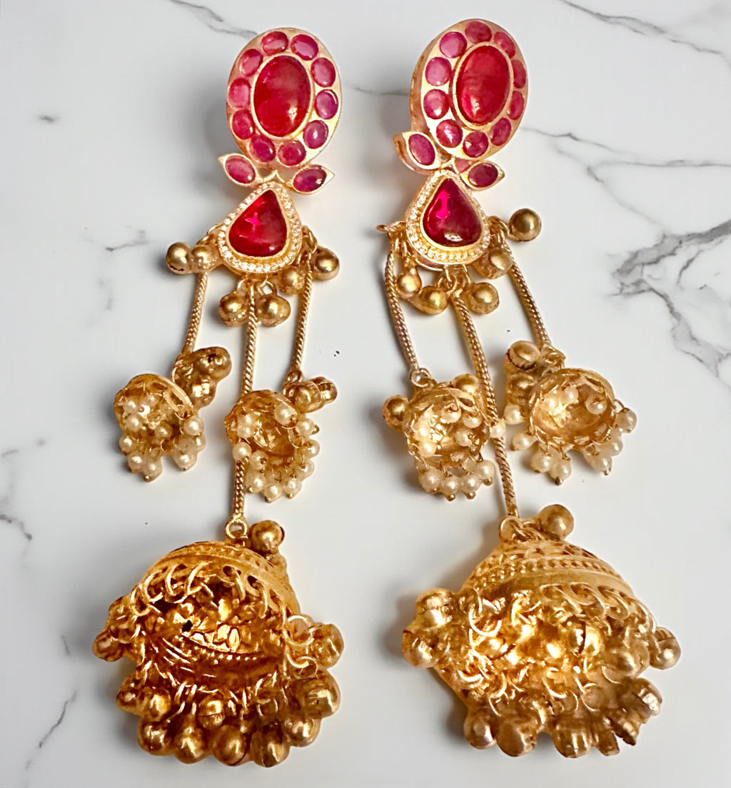 Ruby Kashmiri long earrings