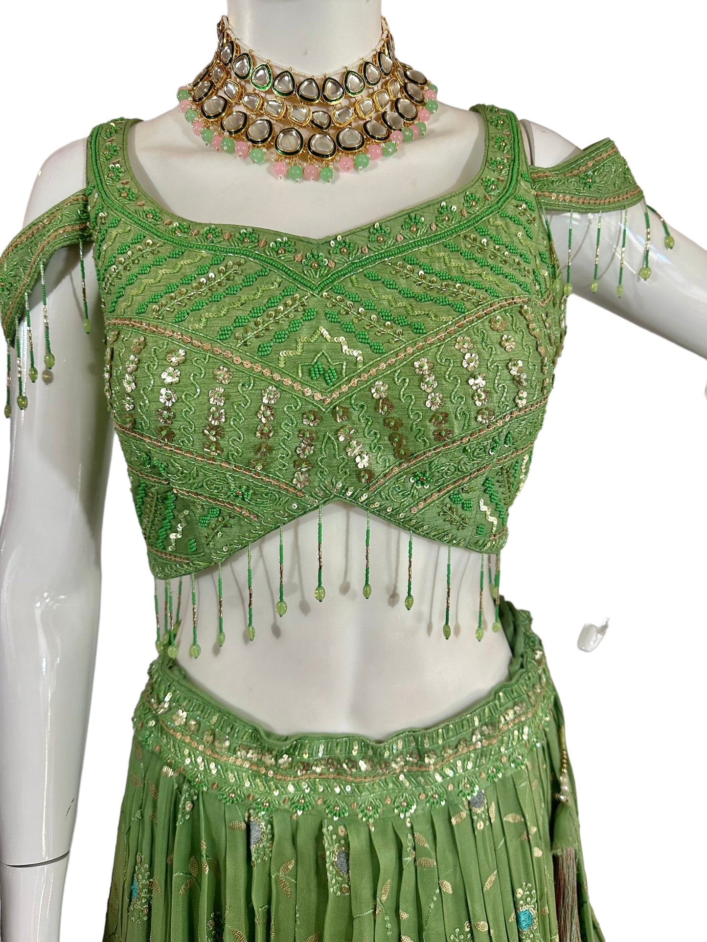 Green chikankari lehenga