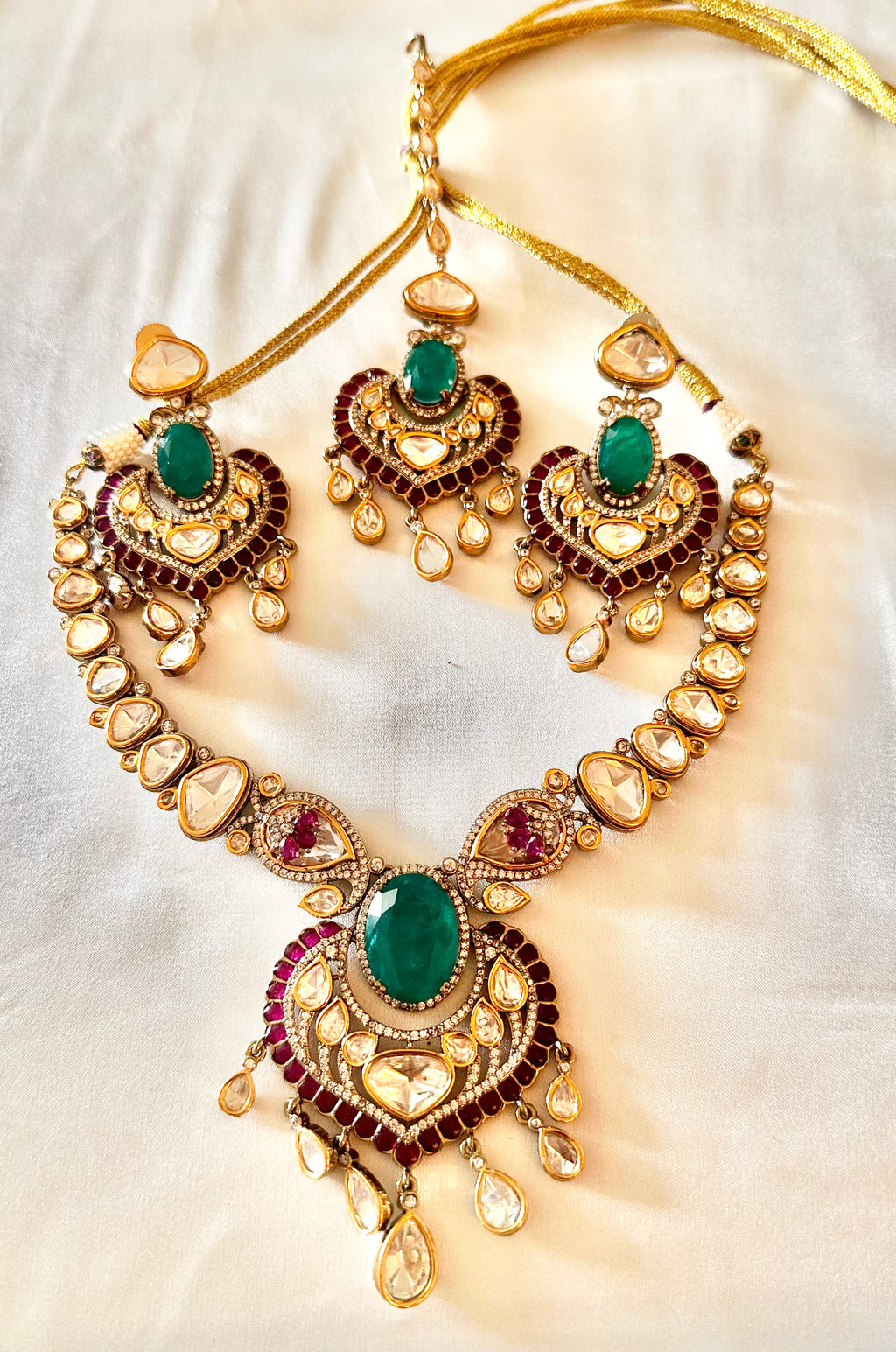 Ruby/emerald green Polki set