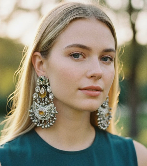 Emerald green oxidized earrings