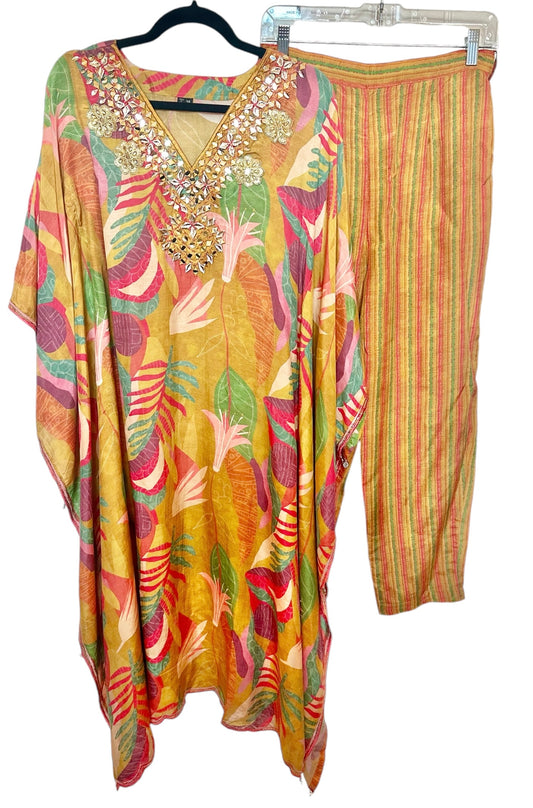 Yellow printed kaftaan set